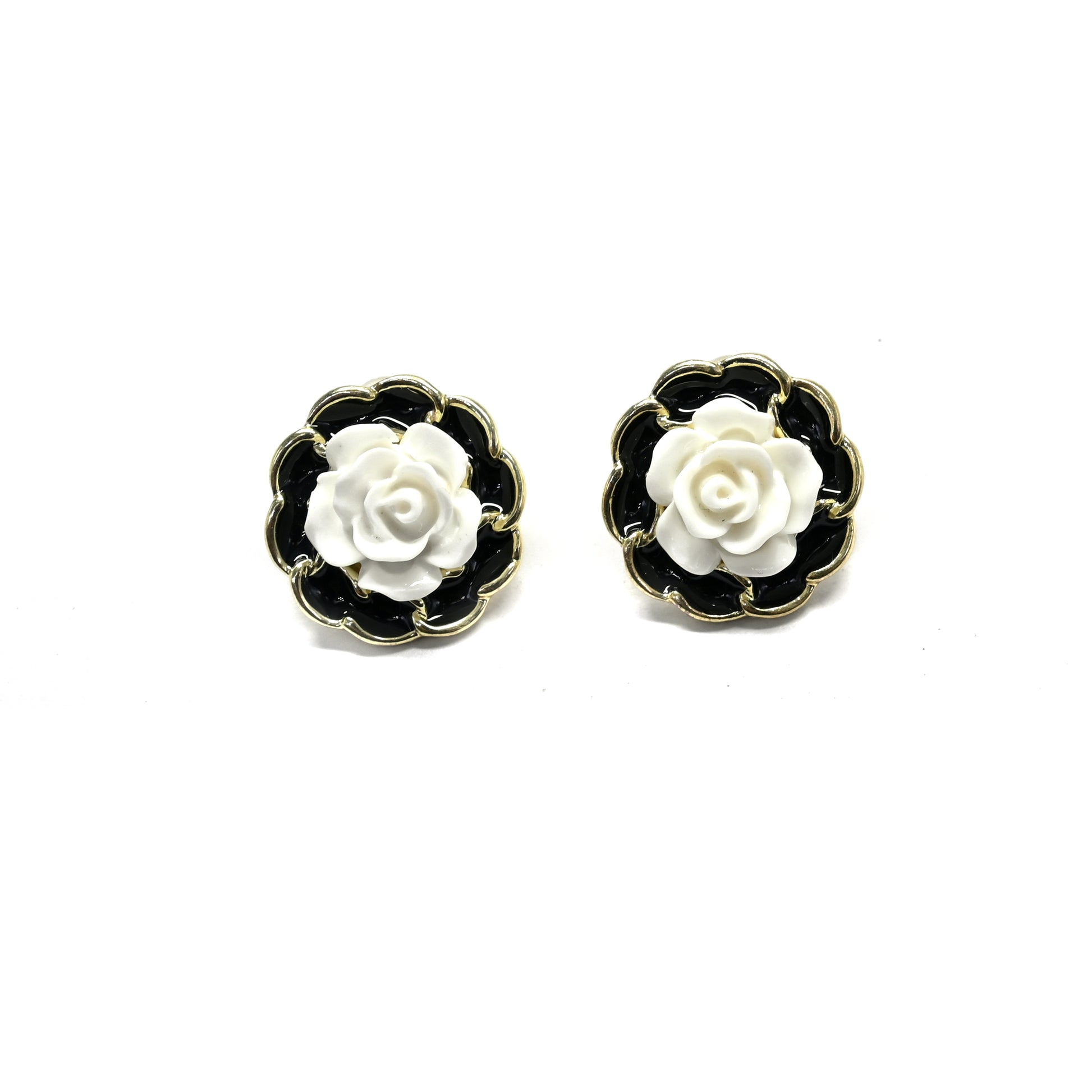 Black & White Floral Stud Earrings