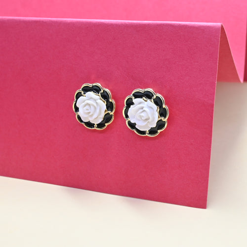 Black & White Floral Stud Earrings