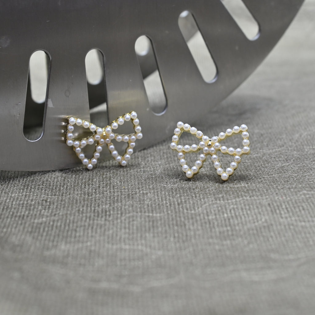 Pearl Bow Stud Earrings