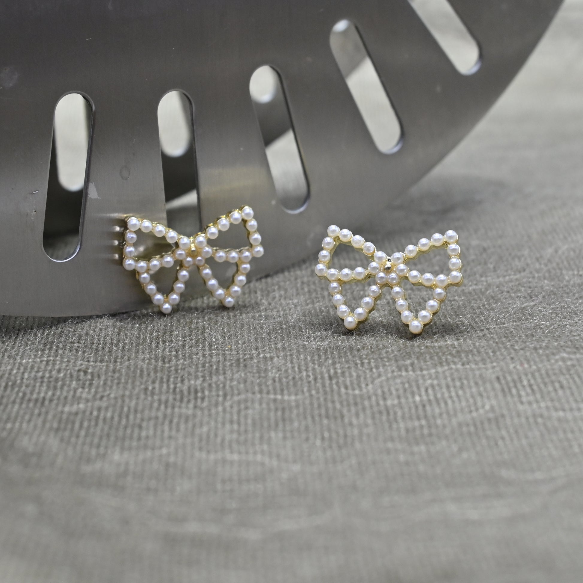 Pearl Bow Stud Earrings