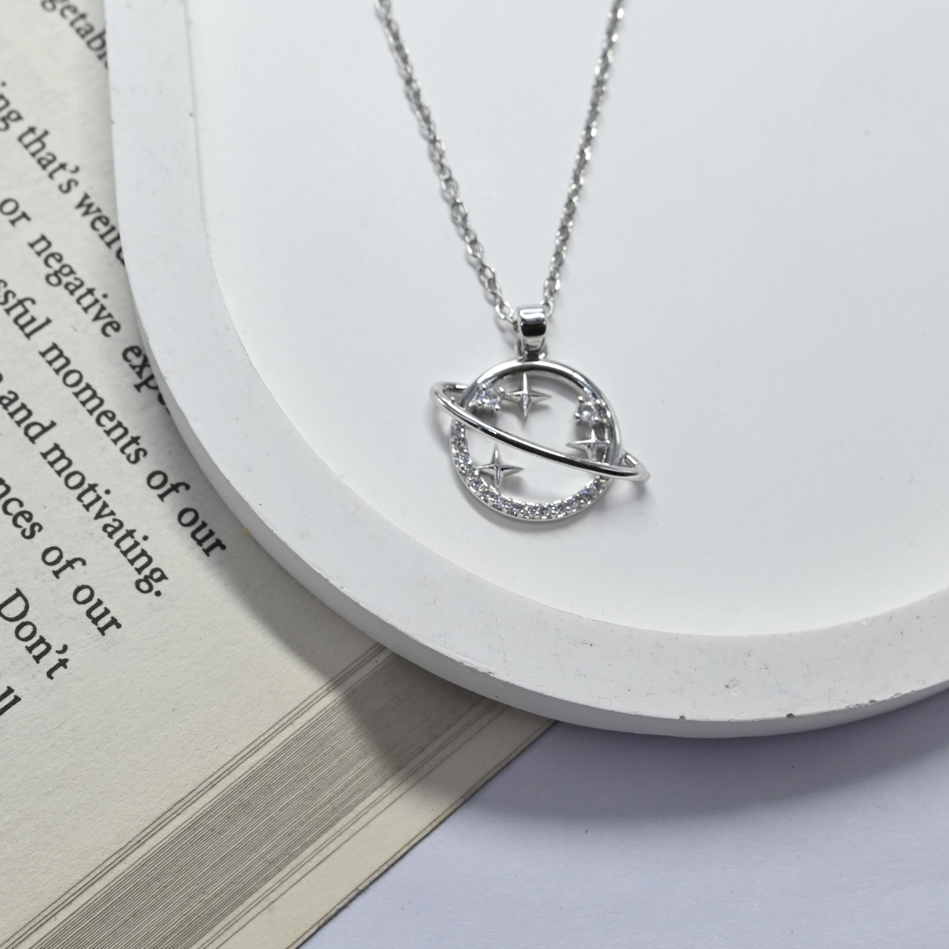 Silver Saturn Necklace