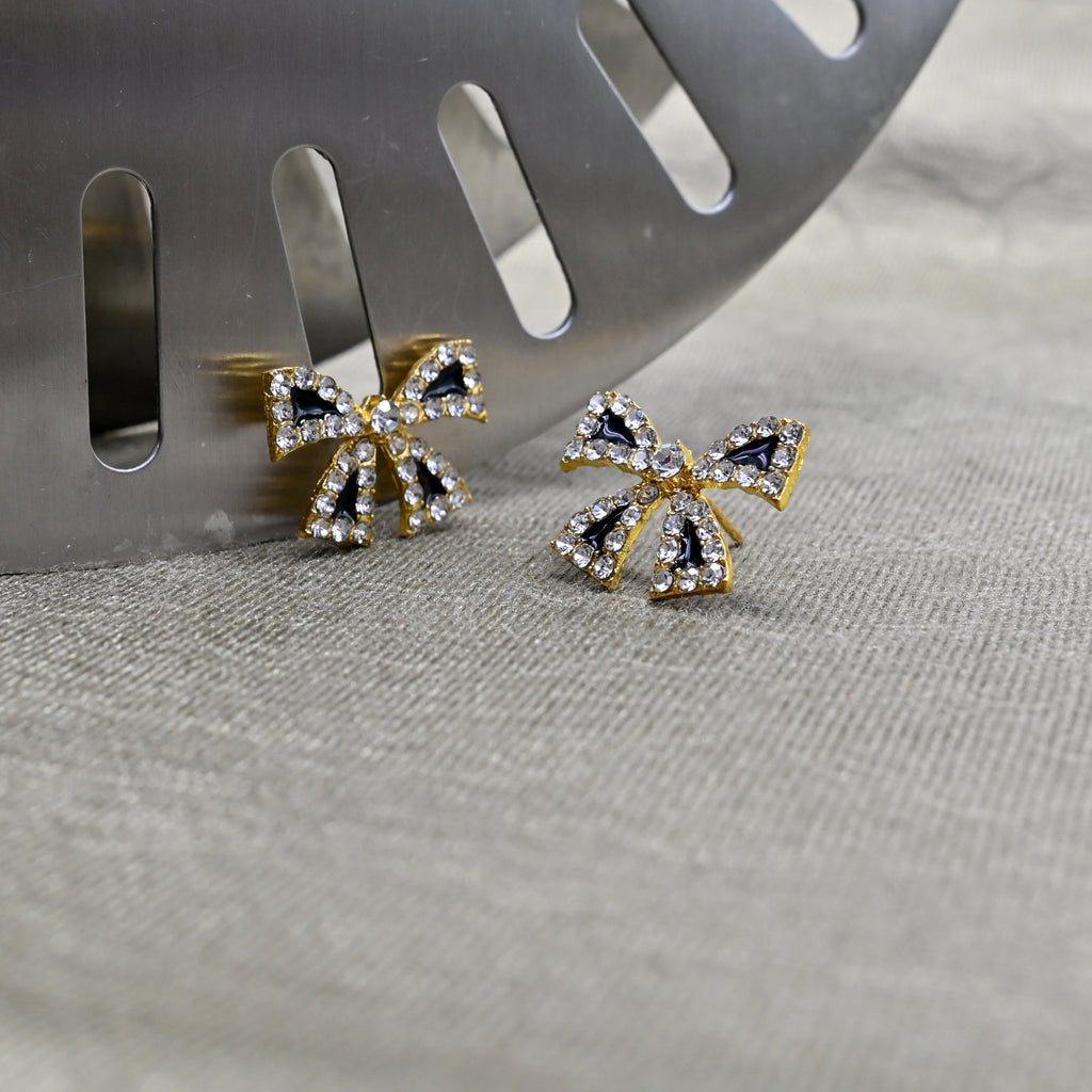Black Bow Stud Earrings