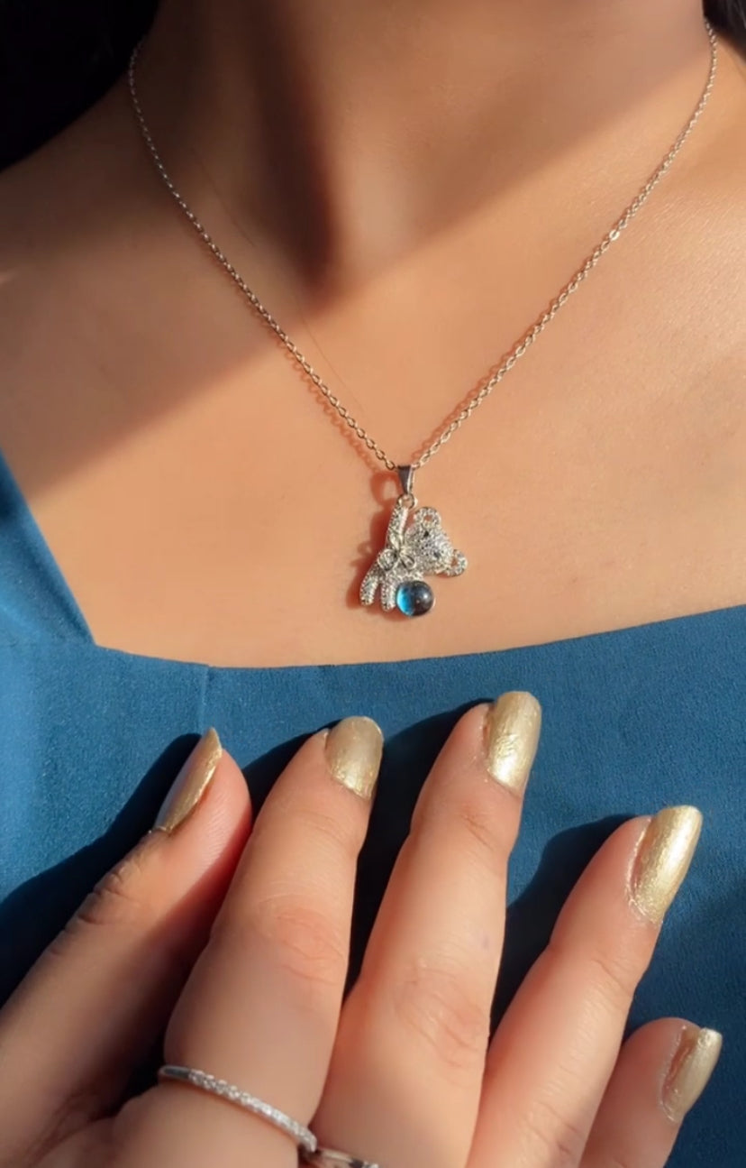 Blue Moon Bear Necklace
